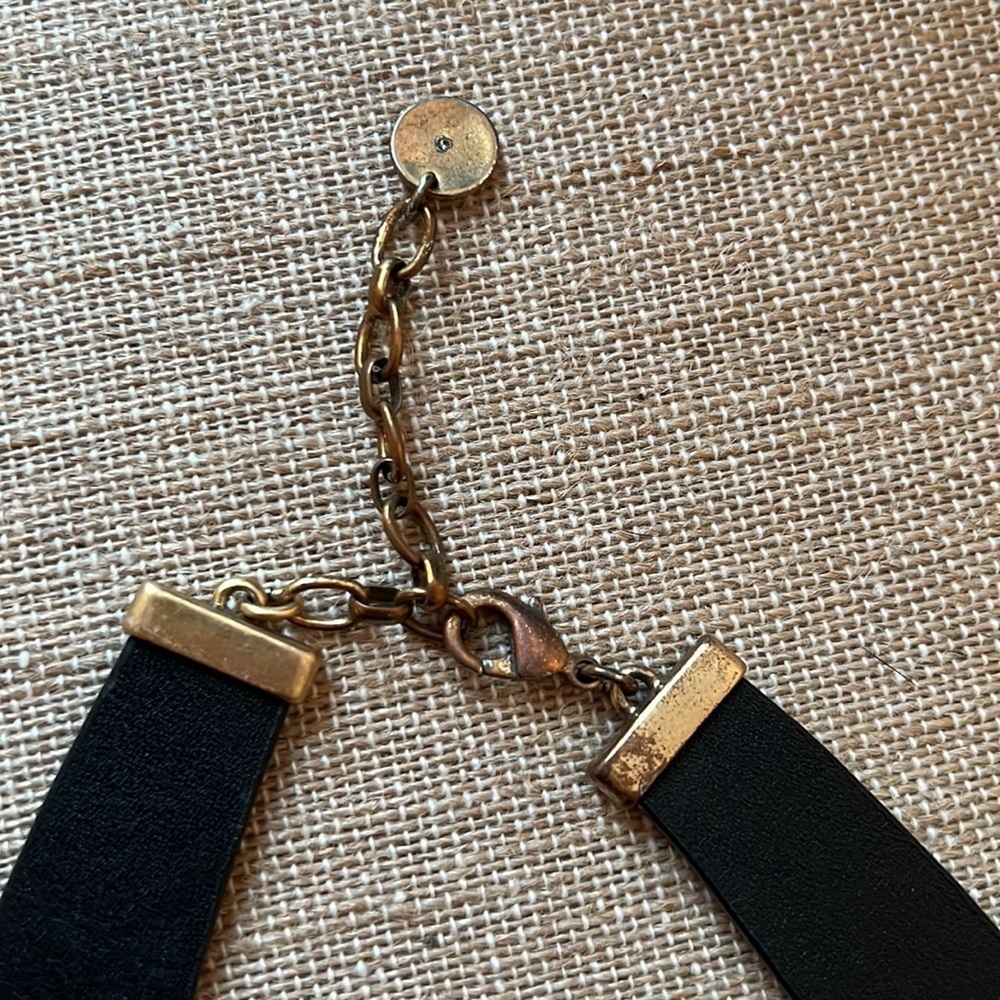 Stella & Dot Reversible leather gold silver necklace jewelry blue - Picture 5 of 6